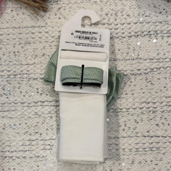 Bar III Sage Green Bow Tie and White Pocket Square Set - Picture 3 of 5